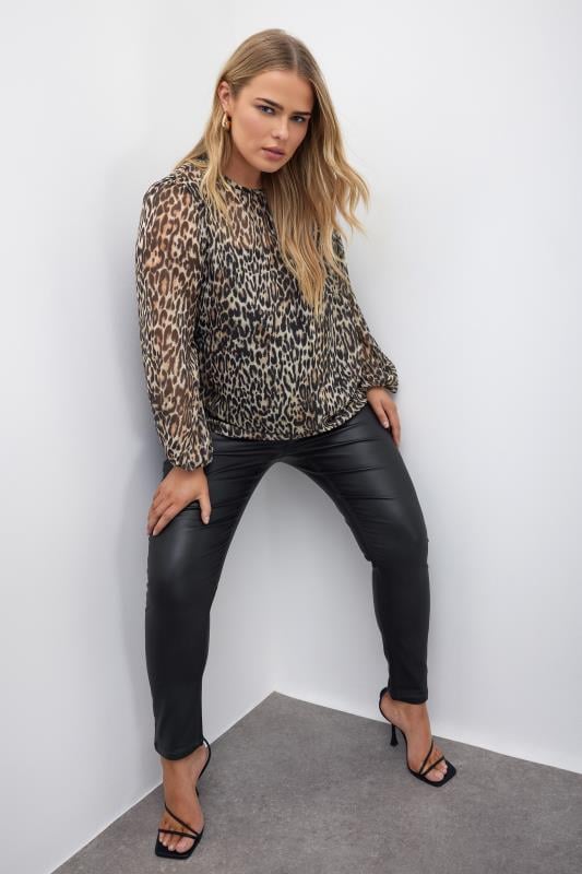 Evans YOURS LONDON Curve Natural Brown Leopard Print Metallic Chiffon Blouse