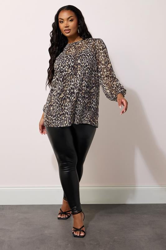 Evans YOURS LONDON Curve Natural Brown Leopard Print Metallic Chiffon Blouse