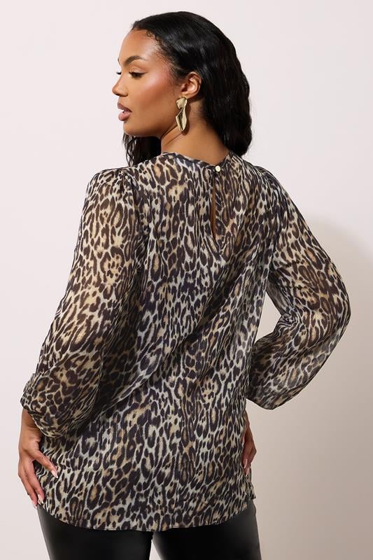 Evans YOURS LONDON Curve Natural Brown Leopard Print Metallic Chiffon Blouse