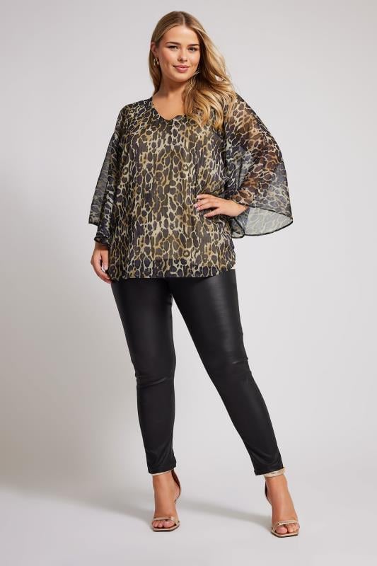 Evans YOURS LONDON Curve Natural Brown Metallic Leopard Print Cape Blouse