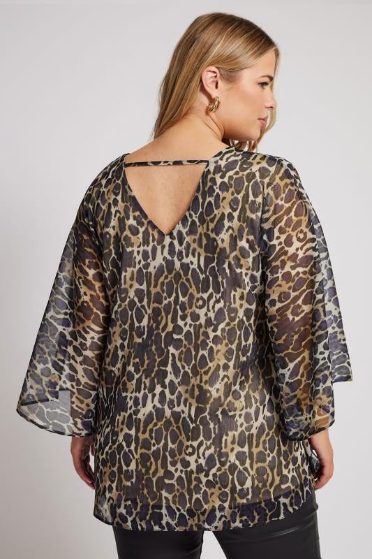 Evans YOURS LONDON Curve Natural Brown Metallic Leopard Print Cape Blouse