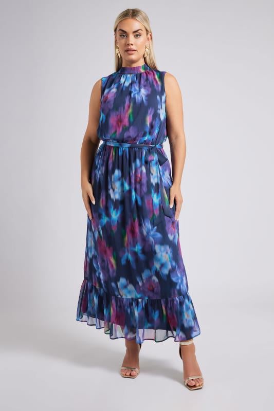 Evans YOURS LONDON Curve Navy Blue Blurred Floral Print Maxi Dress
