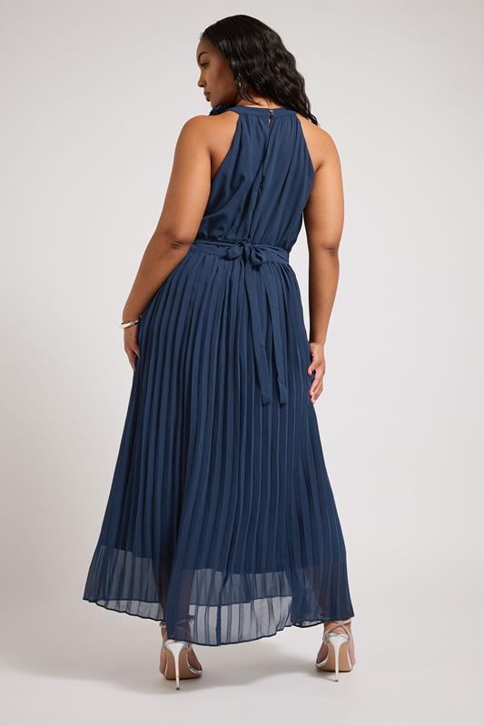 Evans YOURS LONDON Curve Navy Blue Corsage Detail Pleated Maxi Dress