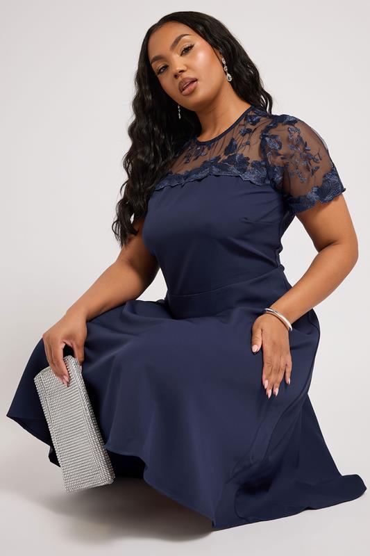 Evans YOURS LONDON Curve Navy Blue Embroidered Midi Dress