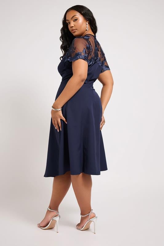 Evans YOURS LONDON Curve Navy Blue Embroidered Midi Dress