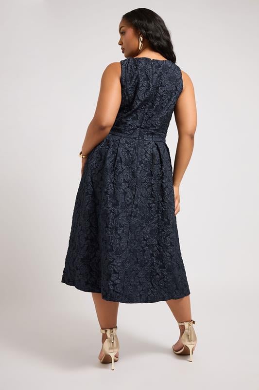 Evans YOURS LONDON Curve Navy Blue Floral Jacquard Prom Skater Dress