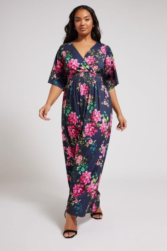 Evans YOURS LONDON Curve Navy Blue Floral Print Maxi Dress