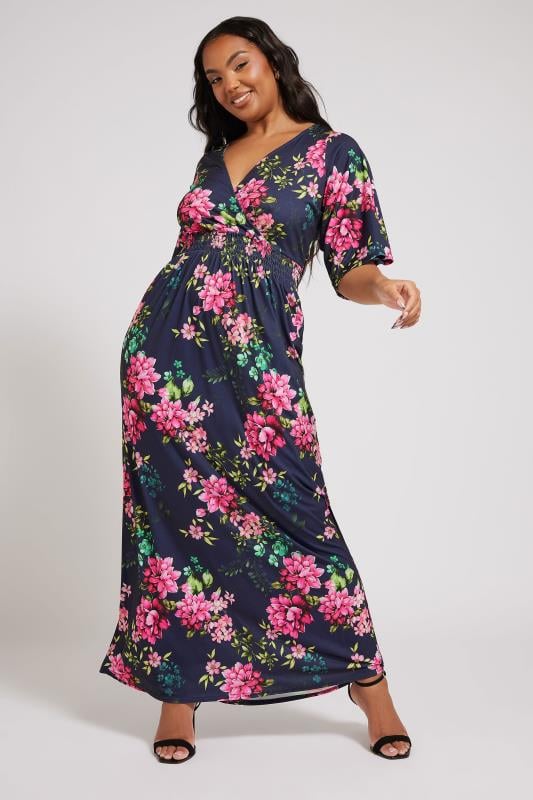 evans YOURS LONDON Curve Navy Blue Floral Print Maxi Dress