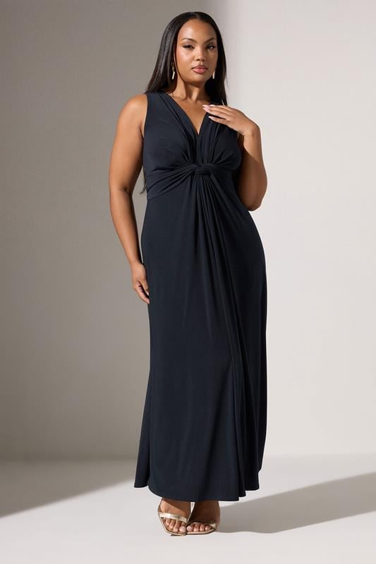 evans YOURS LONDON Curve Navy Blue Knotted Front Maxi Dress