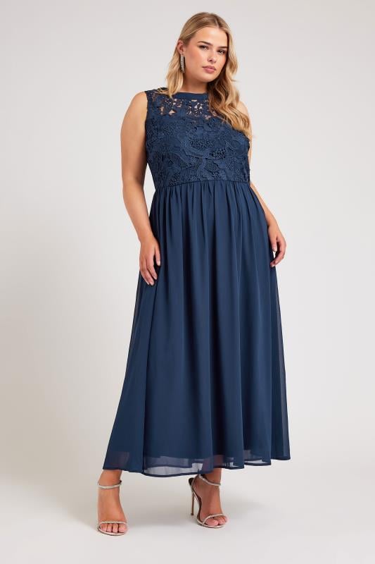 Evans YOURS LONDON Curve Navy Blue Lace Bodice Maxi Dress