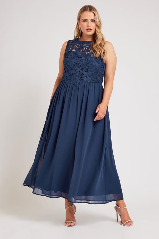 Evans YOURS LONDON Curve Navy Blue Lace Bodice Maxi Dress