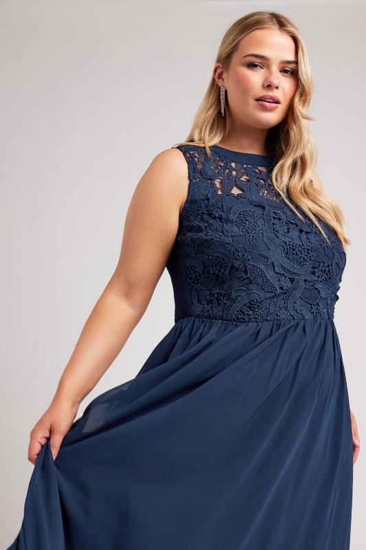 evans YOURS LONDON Curve Navy Blue Lace Bodice Maxi Dress