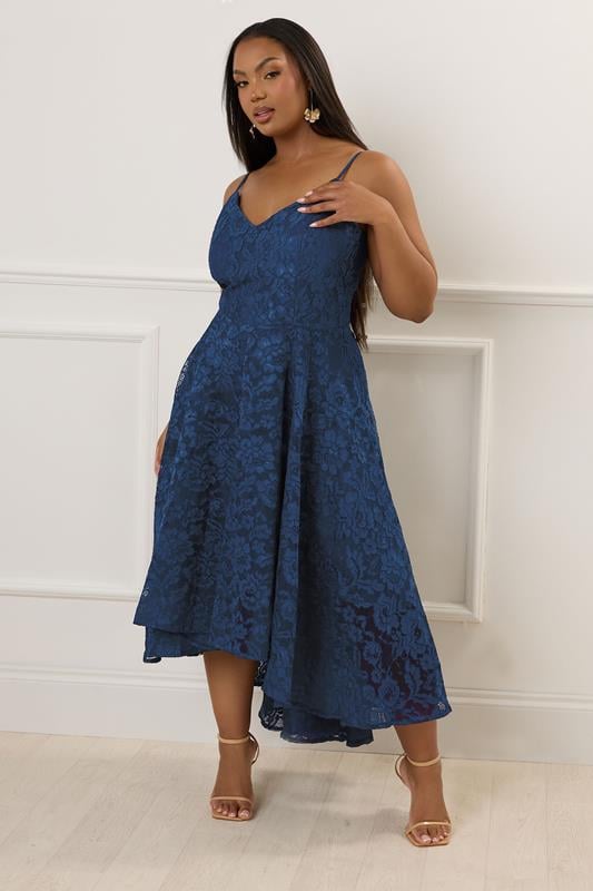 Evans YOURS LONDON Curve Navy Blue Lace Midi Prom Dress