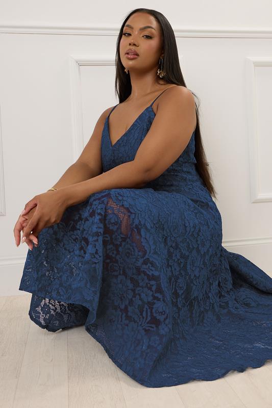 Evans YOURS LONDON Curve Navy Blue Lace Midi Prom Dress