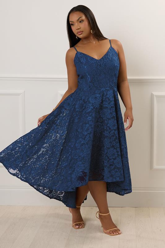 evans YOURS LONDON Curve Navy Blue Lace Midi Prom Dress