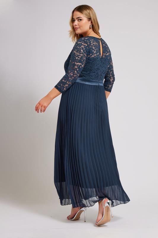 Evans YOURS LONDON Curve Navy Blue Lace Wrap Pleated Maxi Dress
