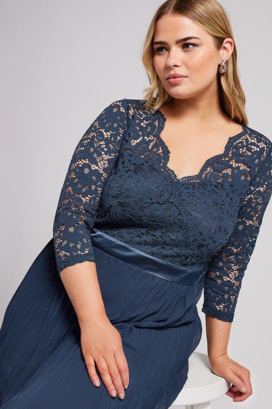 Evans YOURS LONDON Curve Navy Blue Lace Wrap Pleated Maxi Dress