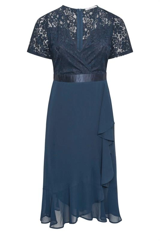 Evans YOURS LONDON Curve Navy Blue Lace Wrap Ruffle Midi Dress