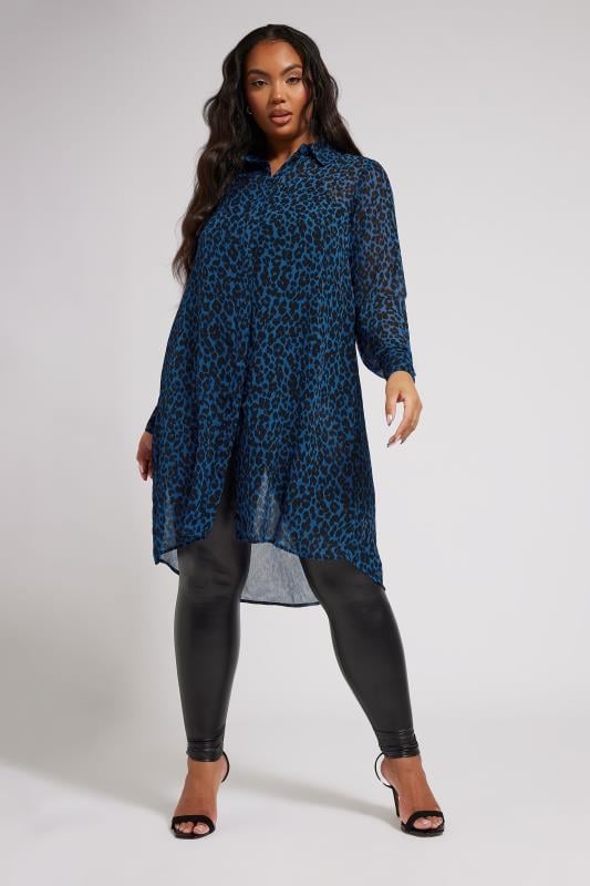 Evans YOURS LONDON Curve Navy Blue Leopard Print Longline Shirt