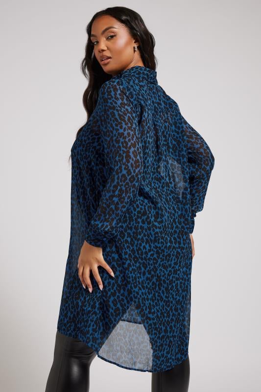 Evans YOURS LONDON Curve Navy Blue Leopard Print Longline Shirt