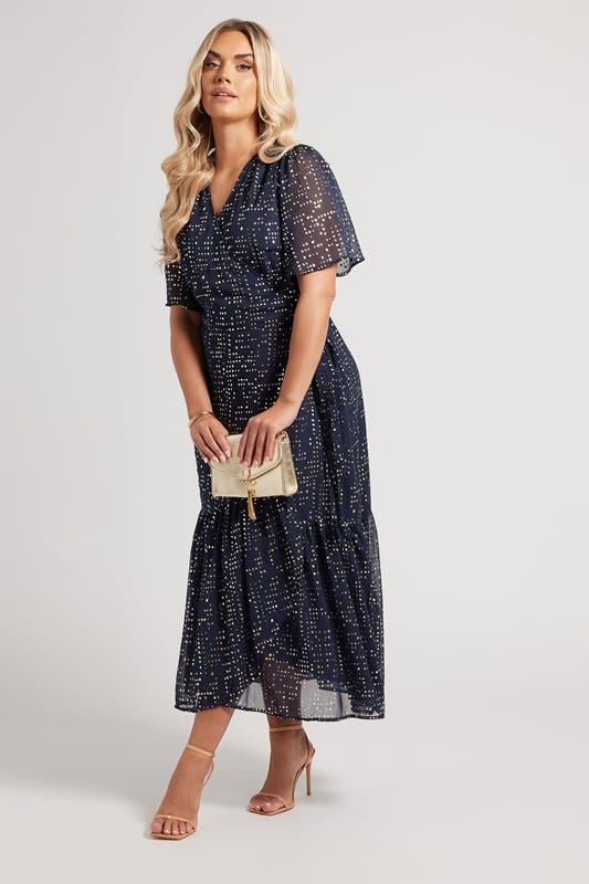 Evans YOURS LONDON Curve Navy Blue Metallic Dot Wrap Dress