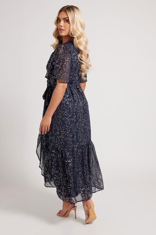 Evans YOURS LONDON Curve Navy Blue Metallic Dot Wrap Dress