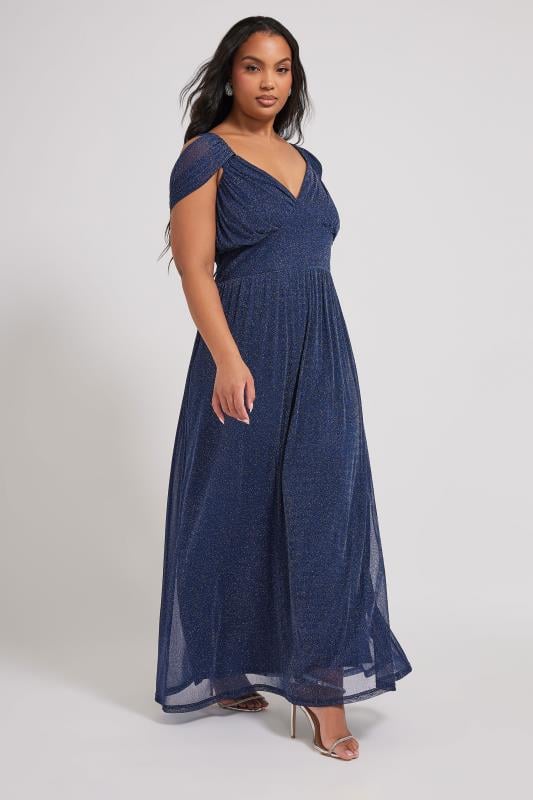 Evans YOURS LONDON Curve Navy Blue Metallic Midaxi Dress