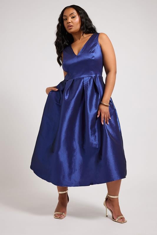 Evans YOURS LONDON Curve Navy Blue Pleated V-Neck Midi Prom Dress