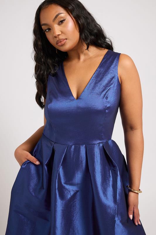 Evans YOURS LONDON Curve Navy Blue Pleated V-Neck Midi Prom Dress