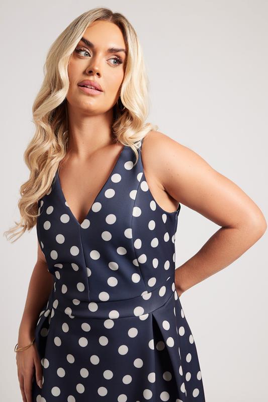 Evans YOURS LONDON Curve Navy Blue Polka Dot Pleated Midi Dress