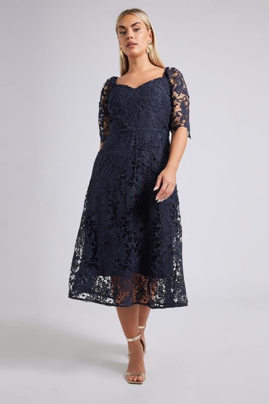 Evans YOURS LONDON Curve Navy Blue Premium Crochet Lace Dress