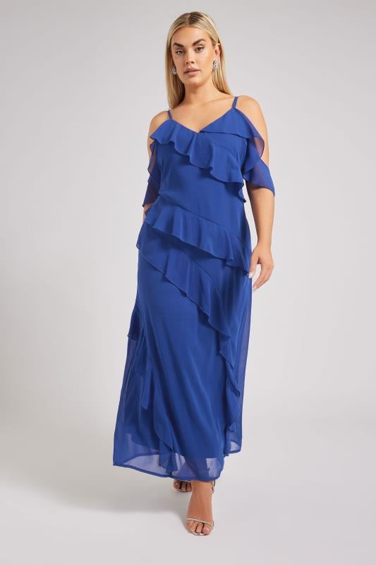 Evans YOURS LONDON Curve Navy Blue Ruffle Cold Shoulder Dress