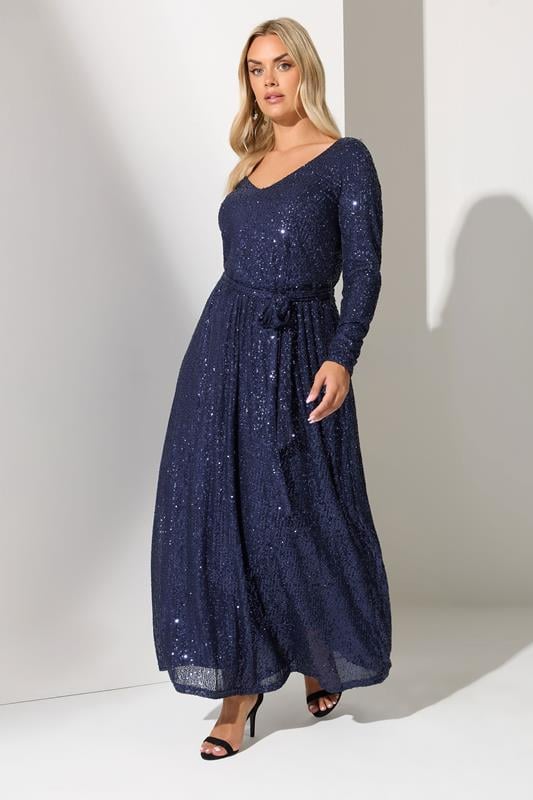 Evans YOURS LONDON Curve Navy Blue Sequin Maxi Dress