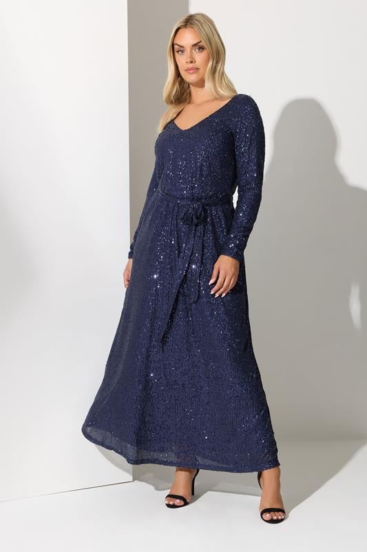 evans YOURS LONDON Curve Navy Blue Sequin Maxi Dress
