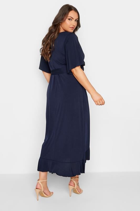 Evans YOURS LONDON Curve Navy Blue Short Sleeve Ruffle Wrap Maxi Dress