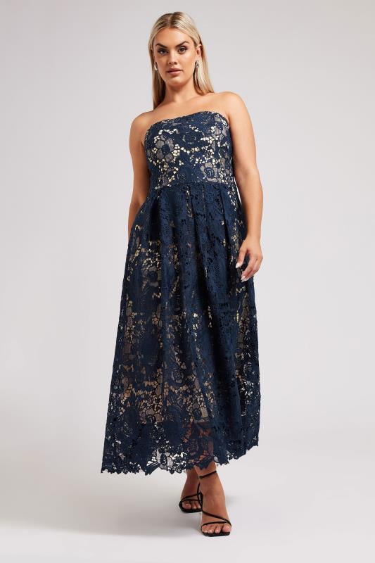 Evans YOURS LONDON Curve Navy Blue Sleeveless Premium Lace Maxi Dress