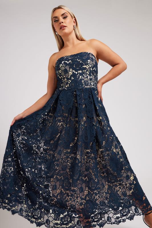evans YOURS LONDON Curve Navy Blue Sleeveless Premium Lace Maxi Dress
