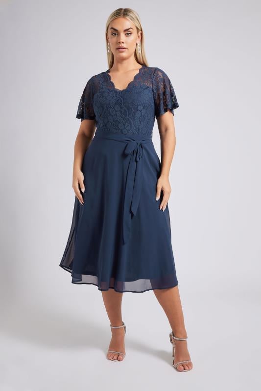 Evans YOURS LONDON Curve Navy Blue Sweetheart Lace Midi Dress