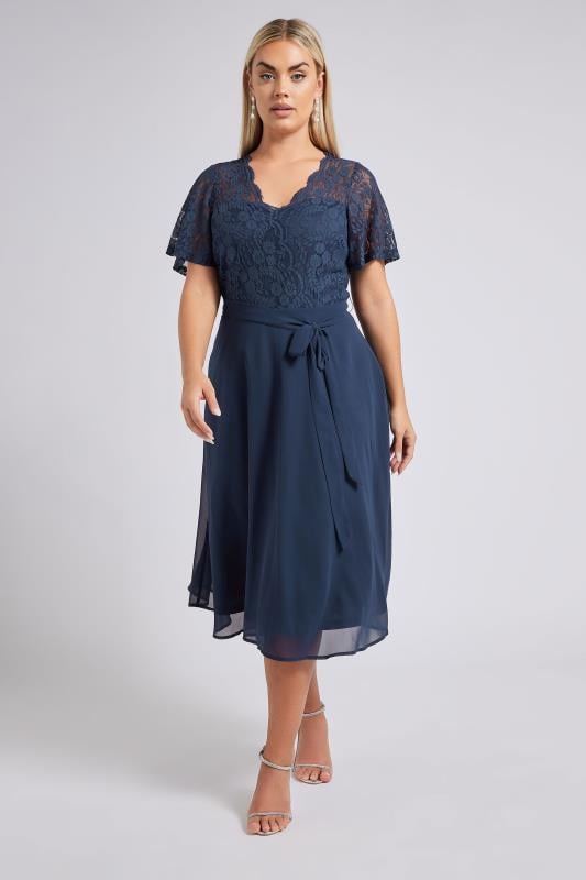 Evans YOURS LONDON Curve Navy Blue Sweetheart Lace Midi Dress