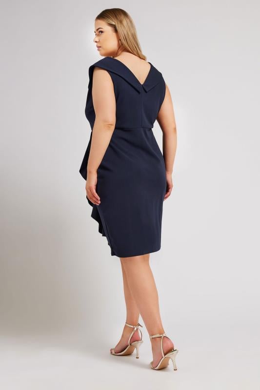 Evans YOURS LONDON Curve Navy Blue Tuxedo Style Ruffle Dress