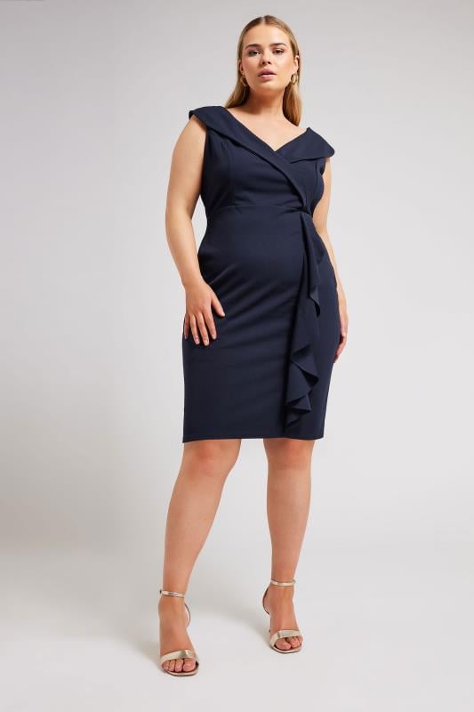 evans YOURS LONDON Curve Navy Blue Tuxedo Style Ruffle Dress
