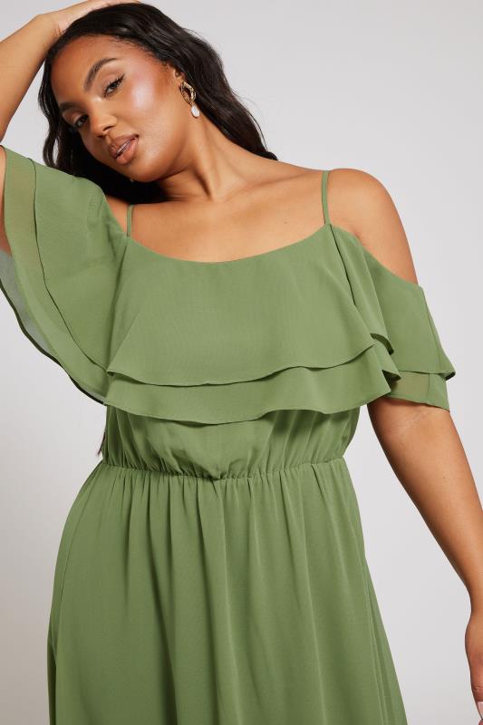 Evans YOURS LONDON Curve Olive Green Frill Cold Shoulder Maxi Dress