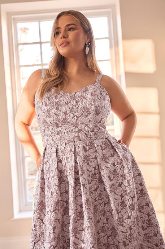 Evans YOURS LONDON Curve Pink Floral Jacquard Sweetheart Prom Dress