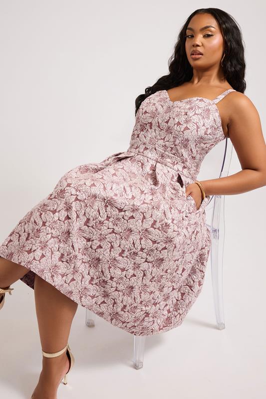 Evans YOURS LONDON Curve Pink Floral Jacquard Sweetheart Prom Dress