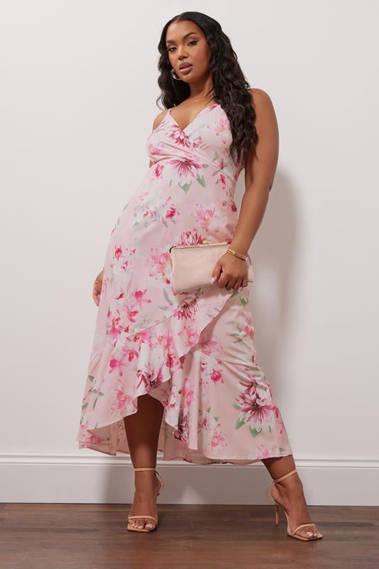 Evans YOURS LONDON Curve Pink Floral Print Ruffle Wrap Dress