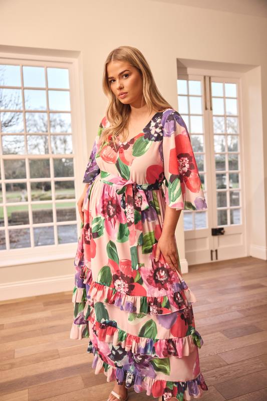 Evans YOURS LONDON Curve Pink Floral Print Tiered Maxi Dress