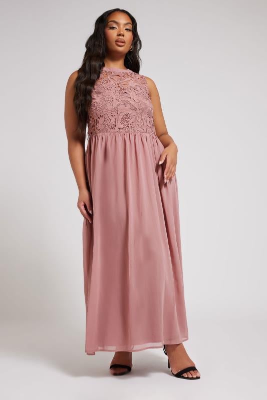 Evans YOURS LONDON Curve Pink Lace Detail Chiffon Maxi Dress