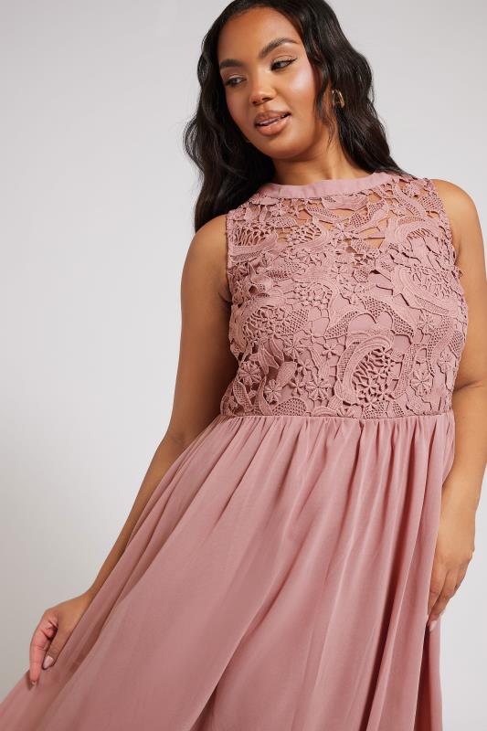 Evans YOURS LONDON Curve Pink Lace Detail Chiffon Maxi Dress