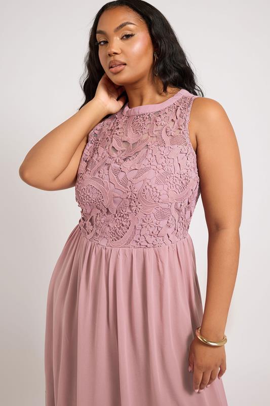 Evans YOURS LONDON Curve Pink Lace Front Chiffon Maxi Dress