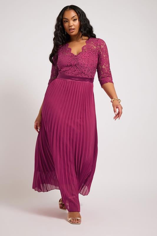 Evans YOURS LONDON Curve Pink Lace Wrap Pleated Maxi Dress